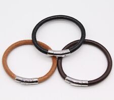 Pulseira/pulseira masculina de couro bovino com fecho de botão de metal cromado, usado comprar usado  Enviando para Brazil