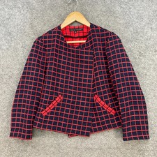 Jaqueta feminina inglesa de fábrica tamanho P pequena azul xadrez vermelho encaixe gola redonda 17808 comprar usado  Enviando para Brazil
