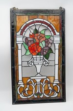 Painel de vitral vintage janela pendurada vaso floral design arte vidro 22"x13" comprar usado  Enviando para Brazil