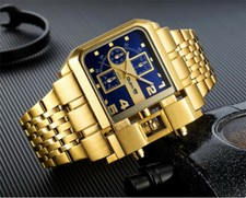 Relógio masculino Oulm ouro aço inoxidável luxo data quartzo relógios Relogio Masculino, usado comprar usado  Enviando para Brazil