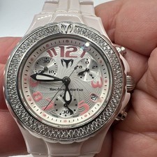 TECHNOMARINE RELÓGIO FEMININO CRONÓGRAFO CERÂMICA ROSA MOLDURA DE DIAMANTE FEITO NA SUÍÇA 33mm comprar usado  Enviando para Brazil
