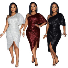 Novo Vestido Feminino de Festa/Coquetel Bodycon Lantejoulas Manga Cap Um Ombro Glitter comprar usado  Enviando para Brazil