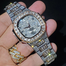 Relógio masculino luxuoso ouro rosa hip hop King Bling Ice Out baguete gelada Cz diamante comprar usado Relógio masculino luxuoso ouro rosa hip hop King Bling Ice Out baguete gelada Cz diamante comprar usado  Enviando para Brazil