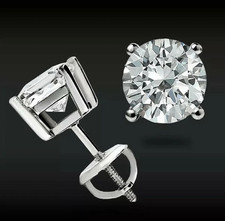 Aretes de 4 quilates de corte redondo VVS1/D creados en laboratorio de oro blanco de 14 k de 8 mm con rosca trasera segunda mano  Embacar hacia Mexico