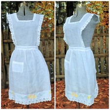 Avental vintage anos 60 ilusão branca fantasia babador completo bainha pintada floral chuveiro nupcial comprar usado  Enviando para Brazil