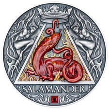 SALAMANDER Cztery żywioły 2 uncje Srebrna moneta 2000 franków Kamerun 2024 na sprzedaż  Wysyłka do Poland