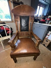Poltrona estilo trono vintage – madeira e couro esculpidos (colonial espanhol) comprar usado  Enviando para Brazil