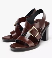 ZARA Novo Feminino Couro Fivela Salto Sandálias Sapatos Marrom EUA 8 EUR 39 3318/510 comprar usado  Enviando para Brazil