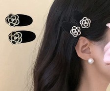 2 peças clipe de cabelo flocado camélia preta pérola francesa / elegante/novo comprar usado  Enviando para Brazil