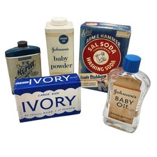 Conjunto Vintage Cuidados Pessoais, Sabonete Marfim, Óleo Medicado e Bebê em Pó, Refrigerante de Lavagem comprar usado  Enviando para Brazil