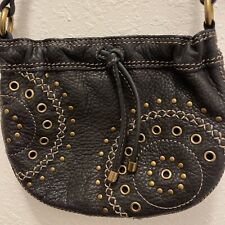 Bolsa de ombro FOSSIL BOHO preta de couro cravejada costurada com cordão pequena em excelente estado usado comprar usado  Enviando para Brazil
