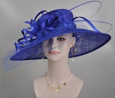 Chapéu Sinamay azul real aba larga igreja Kentucky Derby chapéu carruagem chá casamento comprar usado  Enviando para Brazil