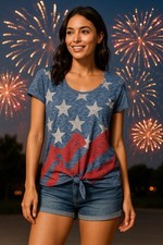 Camiseta Rock & Republic feminina XL bandeira desgastada vermelha branca azul estrelas grunge Y2K comprar usado  Enviando para Brazil