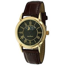 Relógio social masculino importado usado folheado a ouro 14K couro vintage pulseira preta/marrom comprar usado  Enviando para Brazil