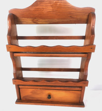 Prateleira de especiarias vintage de madeira de 2 camadas para parede ou bancada com gaveta comprar usado  Enviando para Brazil
