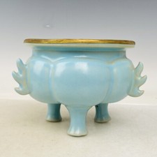 Usado, Queimador de incenso antigo 4,7" porcelana dinastia Song marca forno ru dourado três pés comprar usado  Enviando para Brazil