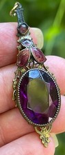 Pingente de esmalte roxo de vidro tcheco Art Deco joias antigas de latão, usado comprar usado  Enviando para Brazil