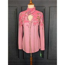 Blusa Vintage Nova com etiquetas Rosa Malha Elástica Floral Strass Pequena Camisa Manga Longa, usado comprar usado  Enviando para Brazil