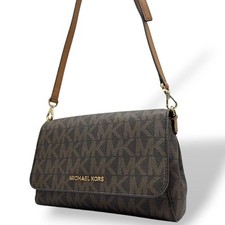 Bolsa de ombro Michael Kors marrom assinatura padrão MK usada, usado comprar usado  Enviando para Brazil
