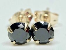 Ouro AMARELO SÓLIDO 9K Preto Redondo Brilhante Solitário Brincos Tachas, usado comprar usado  Enviando para Brazil