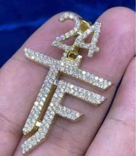Pingente redondo de moissanita real 3,10 quilates com número de letra personalizado folheado a ouro amarelo 14K, usado comprar usado  Enviando para Brazil