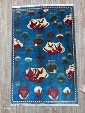 Usado, Tapete de lã afegão feito à mão - 4,2x2,8 pés - Design floral azul - Tribal tradicional comprar usado  Enviando para Brazil