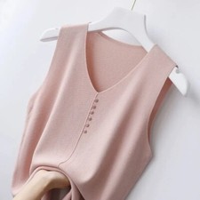Usado, Blusa regata feminina solta elegante sem mangas tricô gola V sólida comprar usado  Enviando para Brazil