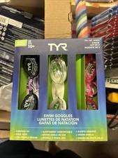 Pacote com 3 Google de Natação TYR Junior Preto Branco Rosa, usado comprar usado  Enviando para Brazil