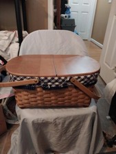 2004 Longaberger cesta de artesanato fita azul #10648 forro com tampa articulada EXCELENTE comprar usado  Enviando para Brazil