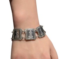Pulseira painel dançarina folclórica vintage peruana prata esterlina década de 1940 década de 1950 mão... comprar usado  Enviando para Brazil