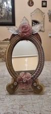 Handcrafted Venetian table mirror Murano glass with beautiful pink flower comprar usado Handcrafted Venetian table mirror Murano glass with beautiful pink flower comprar usado  Enviando para Brazil