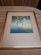 Two swans woodcut for sale  IMMINGHAM