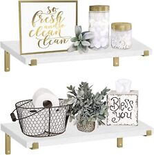 QEEIG Estantes Flotantes Baño Pared Estante Blanco y Dorado Soportes 24" Juego 2 segunda mano  Embacar hacia Mexico