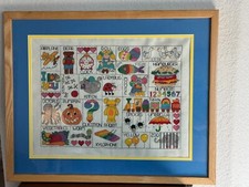 Cabide de parede alfabeto ponto cruz emoldurado para quarto/sala de aula infantil 15"x10" comprar usado  Enviando para Brazil