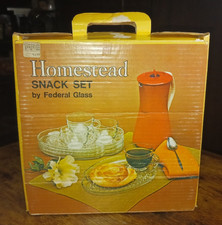 Usado, Antigo Conjunto de Lanche Federal Glass Homestead 4 Pratos 4 Xícaras Design de Planta Transparente Novo NOS comprar usado  Enviando para Brazil