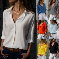 Blusa feminina de chiffon manga longa com botões gola V feminina P-5XL comprar usado  Enviando para Brazil