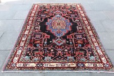 Vintage Hecho a Mano Tradicional Oriental Lana Negro Azul Grande Largo Tapete comprar usado  Enviando para Brazil
