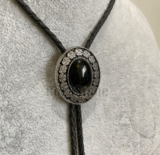 Colar de casamento masculino flor ágata preta gravata bolo corda de couro ecológico cowboy ocidental comprar usado  Enviando para Brazil