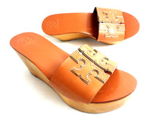 Sandálias TORY BURCH Ines 7,5M couro marrom dourado plataforma cunha LOGOTIPO slide BRASIL comprar usado  Enviando para Brazil