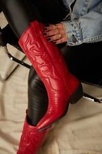 Novas Botas Bordadas Vermelhas Caubói Ocidental Cowgirl Meia Bezerro Salto Baixo Bloco Pull-On comprar usado  Enviando para Brazil