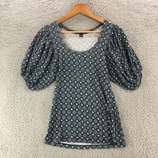 Blusa Top para mujer Banana Republic manga puff pequeño patrón azul cuello redondo segunda mano  Embacar hacia Mexico