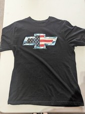 Camiseta masculina Chevrolet preta manga curta com logotipo patriótico tamanho médio, usado comprar usado  Enviando para Brazil