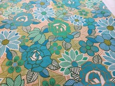 Tecido de poliéster vintage anos 70 MOD azul Flower Power 99" X 46" comprar usado  Enviando para Brazil