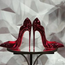 Vestido de salto sexy espelho brilhante vermelho sandália oca bomba bling sapato raso conciso comprar usado  Enviando para Brazil