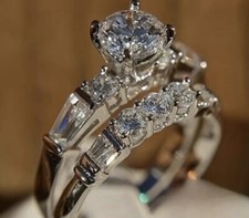 Precioso conjunto de anillo de compromiso de boda de diamantes creado en laboratorio talla 9 segunda mano  Embacar hacia Mexico
