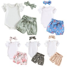 Baby Mädchen Strampler Ferien Shorts Schleifenknoten Stirnband Kurze Ärmel Set comprar usado  Enviando para Brazil