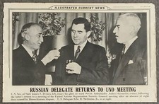 Cartaz ilustrado de notícias atuais de 1946 ~ Delegado russo retorna à reunião da ONU, usado comprar usado  Enviando para Brazil