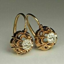 Pendientes colgantes/gotas vintage de diamantes de corte redondo de 1,45 quilates con acabado en oro de 14 quilates segunda mano  Embacar hacia Mexico