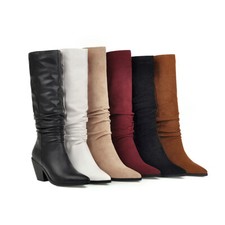 Botas femininas de salto alto biqueira pontiaguda tecido camurça/couro sintético panturrilha média comprar usado  Enviando para Brazil