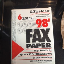 Papel de fax térmico OfficeMax seis (6) rolos - 81/2” x 98’ - 1/2” núcleo de alta sensibilidade comprar usado Papel de fax térmico OfficeMax seis (6) rolos - 81/2” x 98’ - 1/2” núcleo de alta sensibilidade comprar usado  Enviando para Brazil